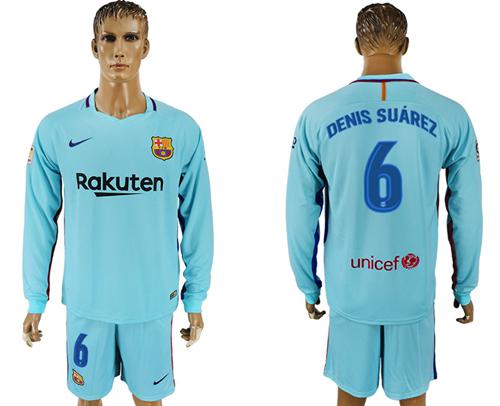 Barcelona #6 Denis Suarez Away Long Sleeves Soccer Club Jersey - Click Image to Close